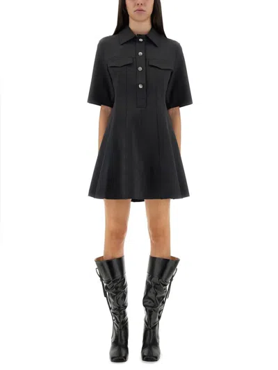 Ganni Mini Dress With Scalloped Buttons In Black