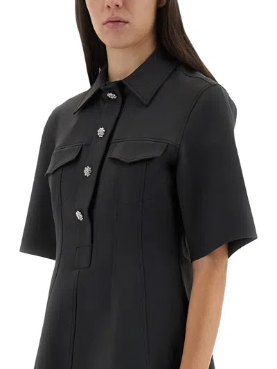 Ganni Mini Dress With Scalloped Buttons In Black