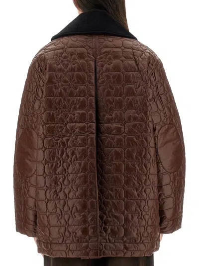 Ganni Quilted Coat With Contrasting Collar In Brown