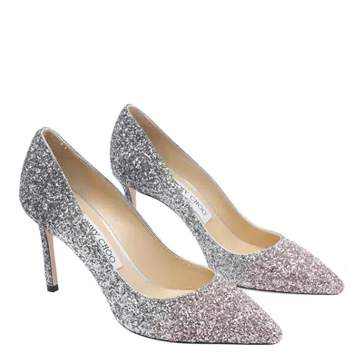 Jimmy Choo Multicolor Glitter Fabric Romy 85 Pumps In Silver