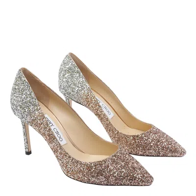 Jimmy Choo Romy Multicolor Pumps With All-over Glitters In Fabric And Leather Woman In Gold