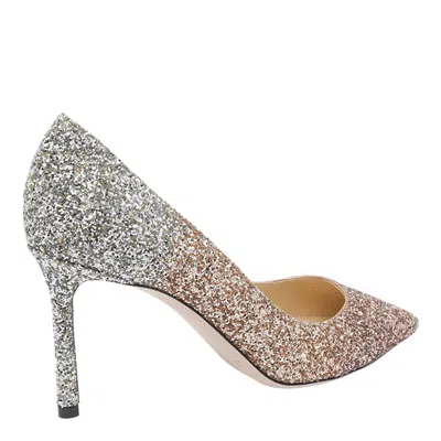 Jimmy Choo Romy Multicolor Pumps With All-over Glitters In Fabric And Leather Woman In Gold