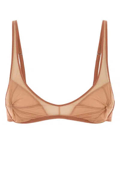 Attico Stretch Tulle Bra With Sheer Panels And Underwire Support In Brown