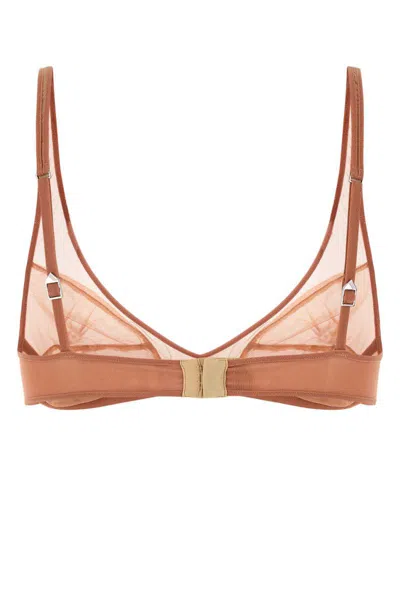 Attico Stretch Tulle Bra With Sheer Panels And Underwire Support In Brown
