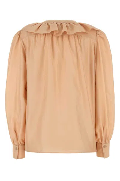 Chloé Silk Shirt With Rouches In Brown