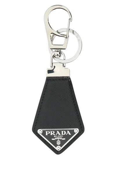 Prada Leather Key Ring Hardware Textured In Metallic