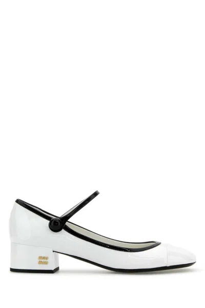 Miu Miu Leather Block Heel Pumps With Patent Finish In Multi