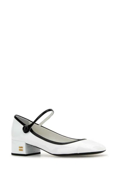 Miu Miu Leather Block Heel Pumps With Patent Finish In Multi