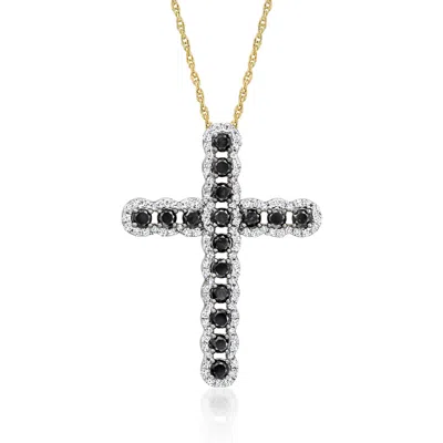 Ross-simons Black And White Cross Pendant Necklace In 18kt Gold Over Sterling In Multi