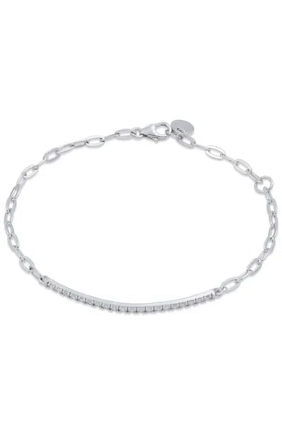 Savvy Cie Jewels Rhodium Plated Over Sterling Silver .925 White Cz Bar Paperclip Bracelet In White