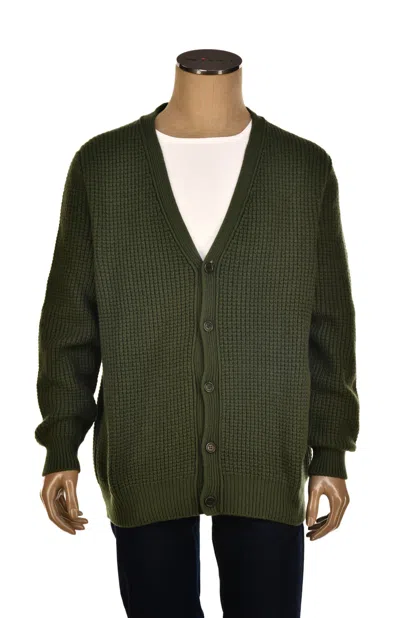 Manrico Cashmere V-neck Button Up Thick Knit Cardigan In Green