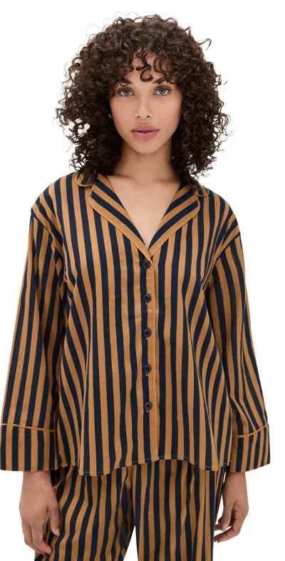 The Great The Pajama Button Shirt In Club Stripe In Brown