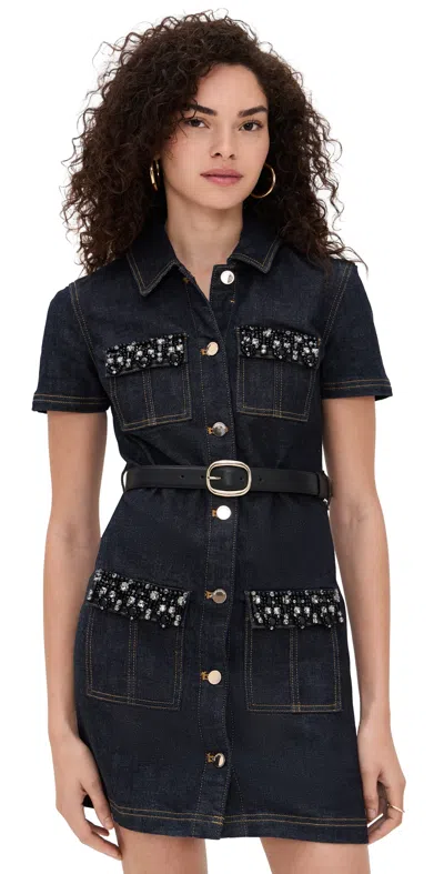 Self-portrait Indigo Denim Crystal Trim Mini Dress In Blue