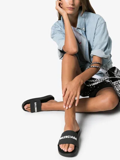 Balenciaga Women's Logo-embossed Pool Slides In Black
