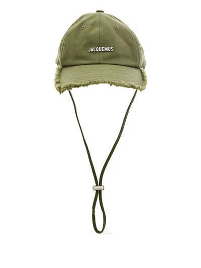 Jacquemus Frayed Edge Cap Adjustable Strap In Green
