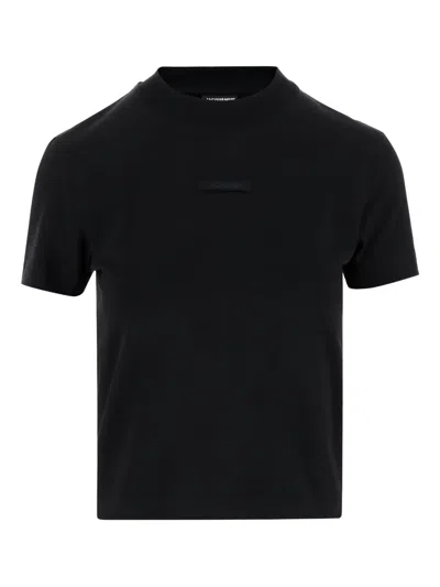 Jacquemus Cotton Stretch Crewneck Logo T-shirt In Black