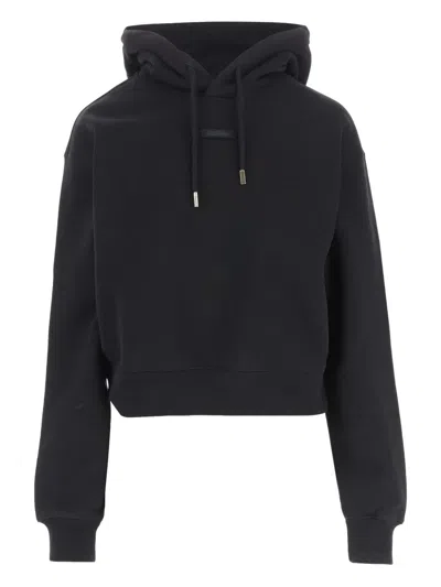 Jacquemus Le Hoodie Gros Grain Black Cropped Hoodie With Drawstring Hood And Logo Patch On The Front In Cotton In Black