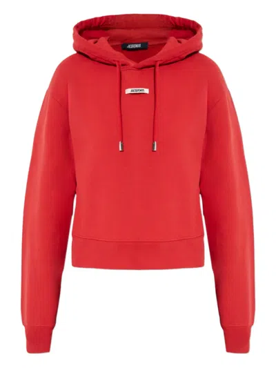 Jacquemus Le Hoodie Gros Grain Cotton Hoodie In Red