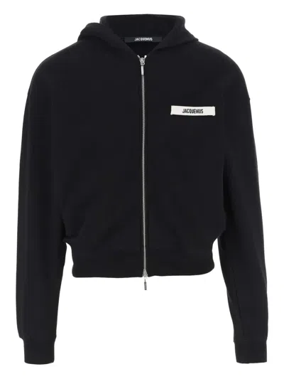 Jacquemus Le Hoodie Zip Gros Hooded Cotton Sweatshirt In Black