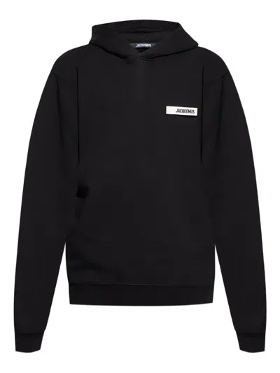 Jacquemus Hooded Long Sleeve Knitwear With Ribbed Cuffs In Black