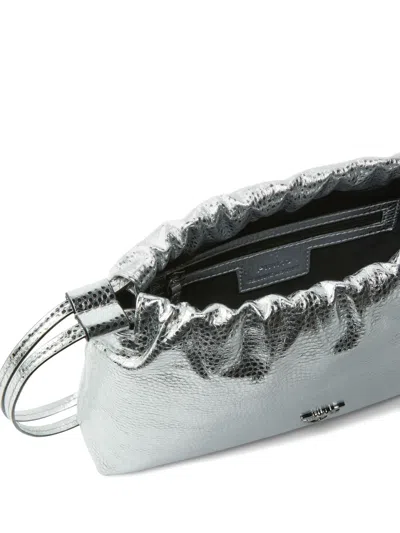Pinko Laminated Mini Clutch With Braided Handle In Silver