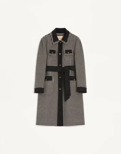 Valentino Womens Avorio Nero Gingham-pattern Wool And Cashmere-blend Coat In Black