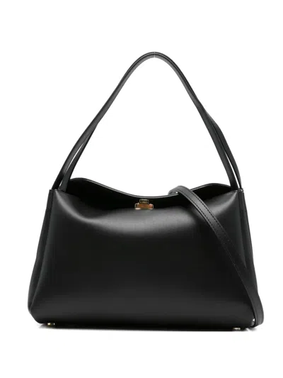 Themoire' Shoulder Bag With Snap Closure In Black