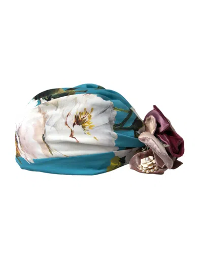 Dolce & Gabbana Blue Floral Motif Turban Head Hat Women's Women In Blue
