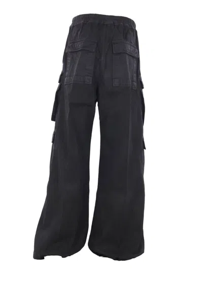 Rick Owens Drkshdw Black Hollywood Imbalanced Double Cargo Jumbo Belas Denim Cargo Pants In Black