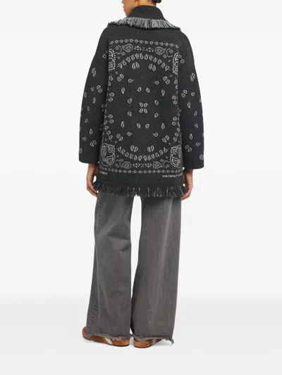 Alanui Bandana-jacquard Fringed Cardigan In Gray