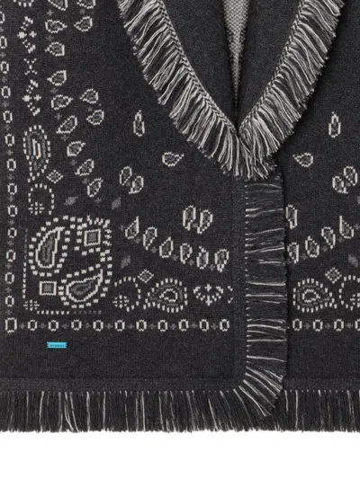 Alanui Bandana-jacquard Fringed Cardigan In Gray