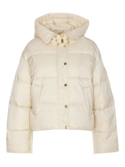 Pinko Quilted Hooded Jacket Front Pockets In White