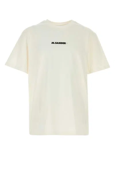 Jil Sander White T-shirt With Short Sleeves And Contrasting Logo Print In Cotton Man In White