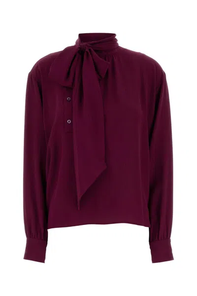 Prada Crepe Grape Blouse Bow Detail In Purple