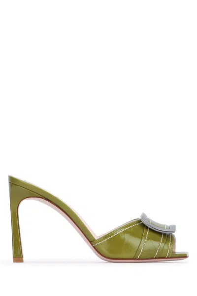 Roger Vivier Stitching Mule 85 Buckle Open Stiletto In Green