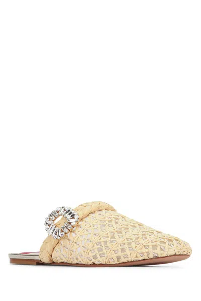 Roger Vivier Bab Viv Strass Buc Raffia Sling In Neutral