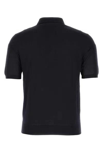 Prada Midnight Blue Wool Polo Shirt In Black