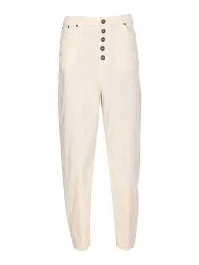 Dondup Loose Fit Velvet Effect Trousers With Pockets In White