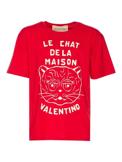 Valentino T-shirt With Chat De La Maison Print In Red