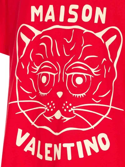 Valentino T-shirt With Chat De La Maison Print In Red