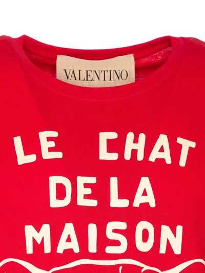 Valentino T-shirt With Chat De La Maison Print In Red