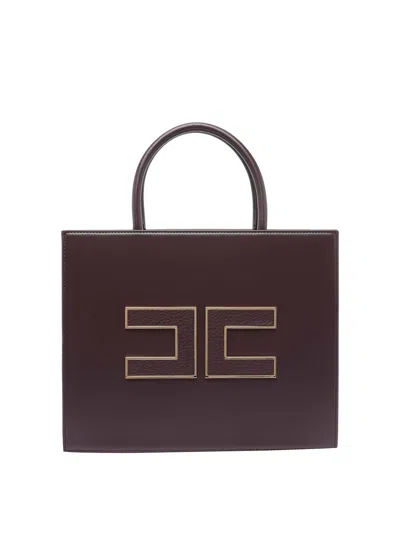 Elisabetta Franchi Structured Tote Bag With Dual Handles And Gold-tone Logo In Purple