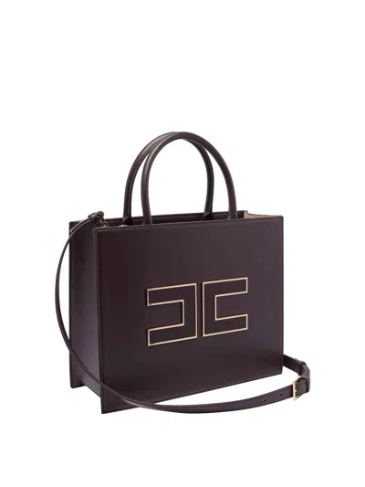 Elisabetta Franchi Structured Tote Bag With Dual Handles And Gold-tone Logo In Purple