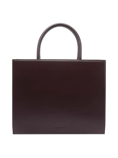 Elisabetta Franchi Structured Tote Bag With Dual Handles And Gold-tone Logo In Purple