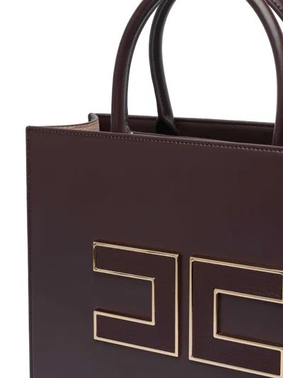 Elisabetta Franchi Structured Tote Bag With Dual Handles And Gold-tone Logo In Purple