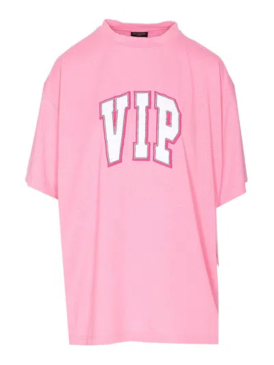 Balenciaga Pink Crewneck Logo T-shirt In Nude