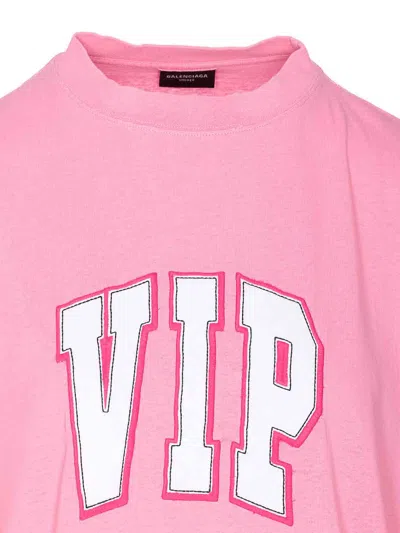 Balenciaga Pink Crewneck Logo T-shirt In Nude