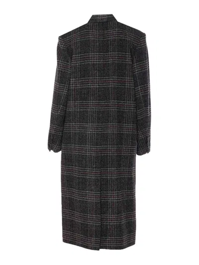 Isabel Marant Étoile Double-breasted Grey Plaid Coat With Structured Silhouette In Black