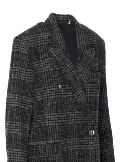Isabel Marant Étoile Double-breasted Grey Plaid Coat With Structured Silhouette In Black