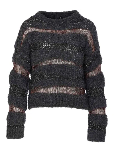 Pinko Crew Neck Knitted Long Sleeves Sweater In Gray